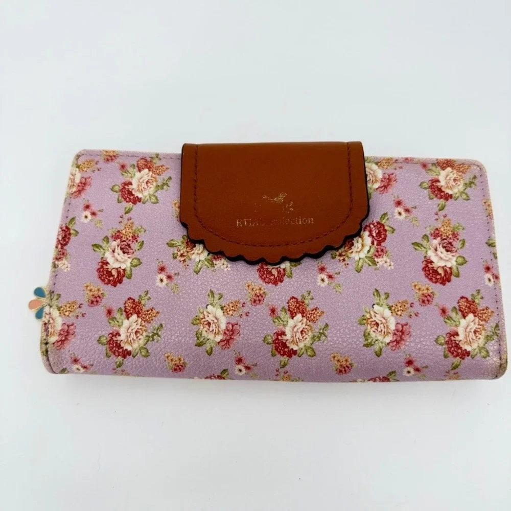 ETIAL Collection‎ Wallet Floral Print Scalloped Snap Zipper Purple Cottage Core